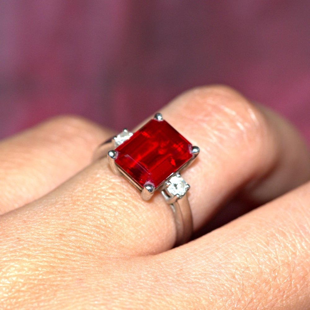 Emerald Cut Ruby Engagement Ring - image 3